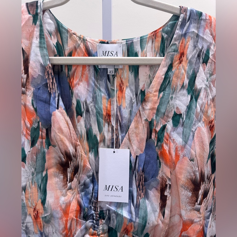 MISA Sari Dress NWT XS • Tropical Floral Watercolor Midi Kaftan Boho Resort - Picture 7 of 9